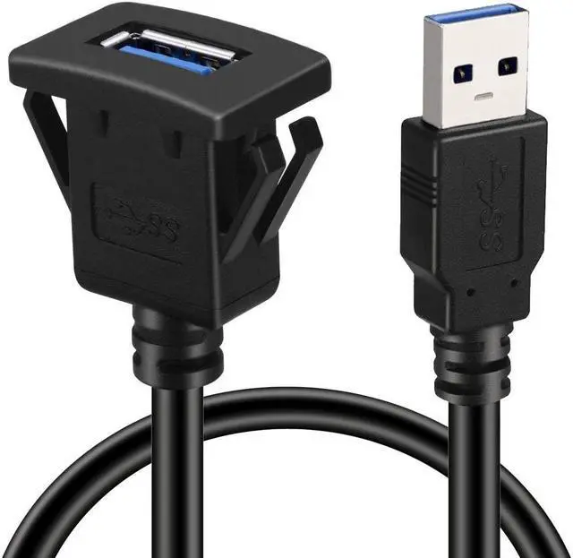Main image of Werleo Square Single Port USB 3.0 Panel Flush Mount Extension Cable With Buckle for Car Truck Boat Motorcycle Dashboard 6ft