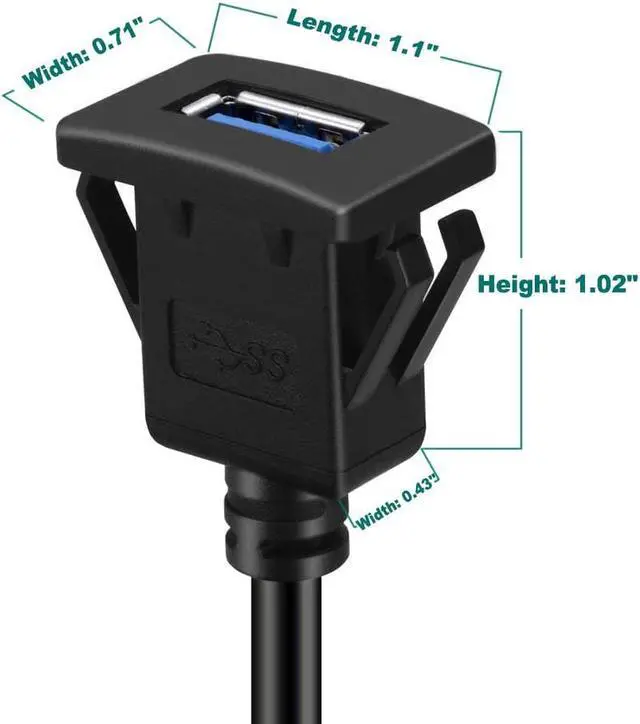 Alt view image 4 of 4 - Werleo Square Single Port USB 3.0 Panel Flush Mount Extension Cable With Buckle for Car Truck Boat Motorcycle Dashboard 6ft