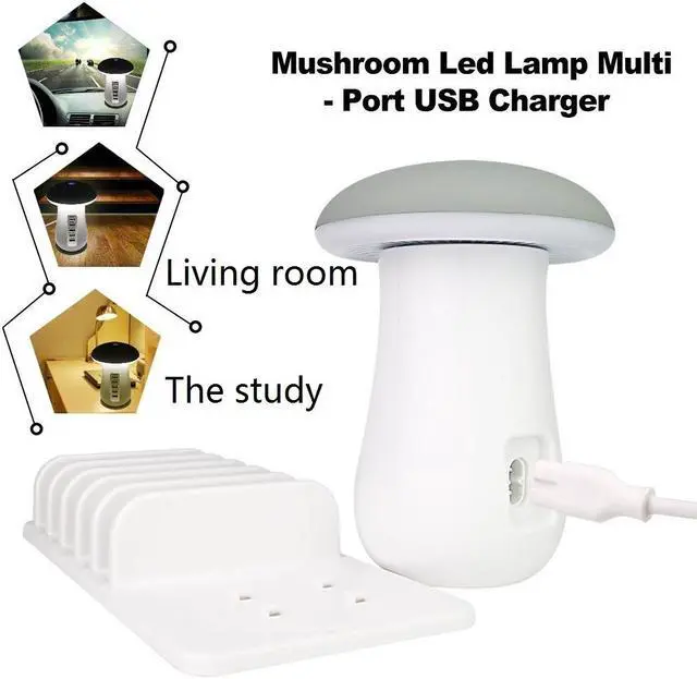 Alt view image 3 of 7 - Werleo USB Charger Station with QC 3.0 Quick Charge 5 Port Fast Charging Dock with Mushroom LED Lamp Universal Charger Stand Organizer for Multiple Devices Phones Tablets