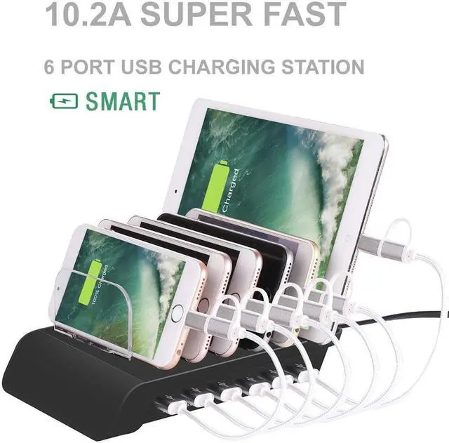 Alt view image 2 of 7 - 10.2A 6 Port USB Charging Station Dock Stand & Device Organizer Universal Desktop Tablet & Smartphone Multi-Device Hub Charging Dock for iPhone iPad Galaxy Tablets