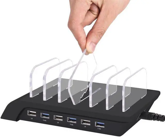 Alt view image 6 of 7 - 10.2A 6 Port USB Charging Station Dock Stand & Device Organizer Universal Desktop Tablet & Smartphone Multi-Device Hub Charging Dock for iPhone iPad Galaxy Tablets