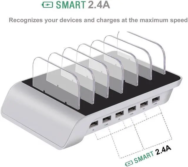 Alt view image 3 of 7 - 10.2A 6 Port USB Charging Station Dock Stand & Device Organizer Universal Desktop Tablet & Smartphone Multi-Device Hub Charging Dock for iPhone iPad Galaxy Tablets
