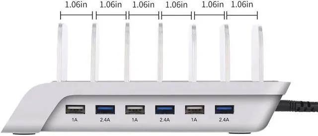 Alt view image 6 of 7 - 10.2A 6 Port USB Charging Station Dock Stand & Device Organizer Universal Desktop Tablet & Smartphone Multi-Device Hub Charging Dock for iPhone iPad Galaxy Tablets