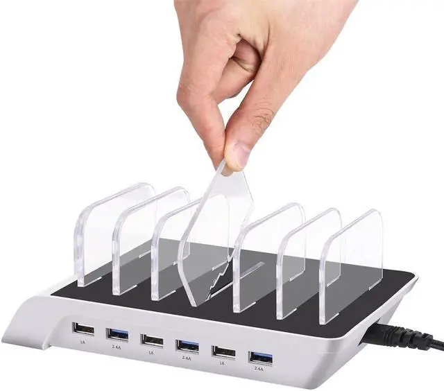 Alt view image 5 of 7 - 10.2A 6 Port USB Charging Station Dock Stand & Device Organizer Universal Desktop Tablet & Smartphone Multi-Device Hub Charging Dock for iPhone iPad Galaxy Tablets