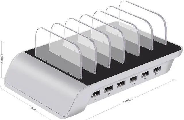 Alt view image 7 of 7 - 10.2A 6 Port USB Charging Station Dock Stand & Device Organizer Universal Desktop Tablet & Smartphone Multi-Device Hub Charging Dock for iPhone iPad Galaxy Tablets