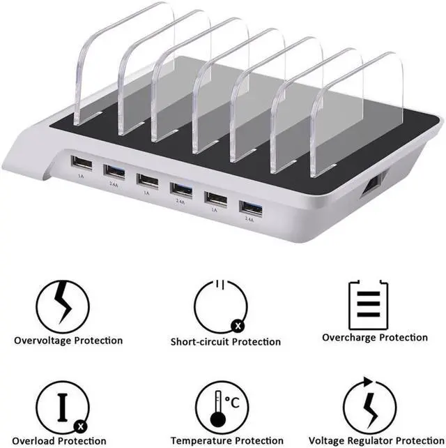 Alt view image 4 of 7 - 10.2A 6 Port USB Charging Station Dock Stand & Device Organizer Universal Desktop Tablet & Smartphone Multi-Device Hub Charging Dock for iPhone iPad Galaxy Tablets