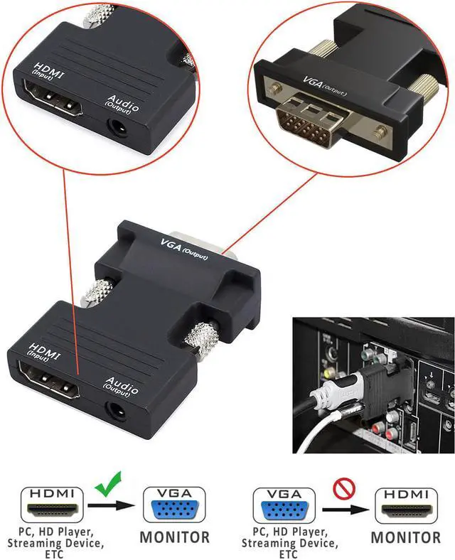 Alt view image 3 of 5 - Werleo Active 1080P Female HDMI to VGA Male Converter Adapter Dongle with Audio Male VGA to HDMI Video Adapter for Laptop PC PS3 Xbox STB Blu-ray DVD TV Stick