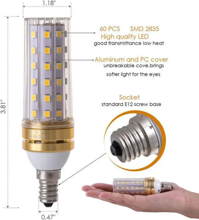 Alt view image 2 of 7 - Werleo E12 LED Bulbs 12W 16W LED Candelabra Bulb 80 Watt Equivalent 900lm Decorative Candle Base E12 Corn Non-Dimmable LED Chandelier Bulbs Cool White 6500K LED Lamp Pack of 3