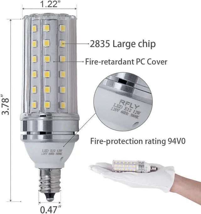Alt view image 2 of 7 - E12 LED Bulbs 16W LED Candelabra Bulb 120 Watt Equivalent 1400lm Decorative Candle Base E12 Non-Dimmable LED Chandelier Bulbs Cool White / Warm White 6000K LED Corn Lamp Pack of 3