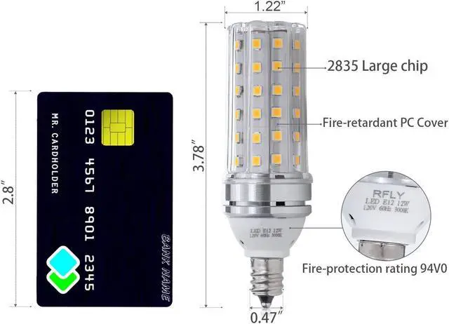 Alt view image 2 of 7 - E12 LED Bulbs 16W LED Candelabra Bulb 120 Watt Equivalent 1400lm Decorative Candle Base E12 Non-Dimmable LED Chandelier Bulbs Cool White / Warm White 6000K LED Corn Lamp Pack of 3