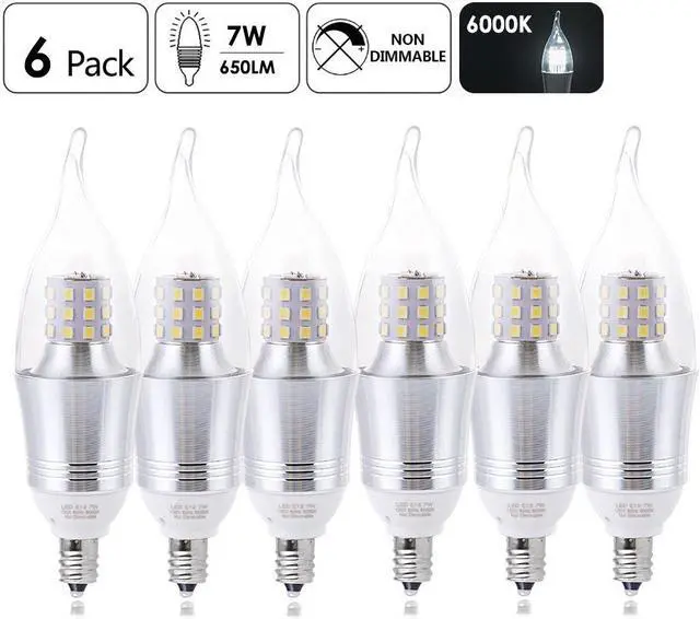 Main image of Werleo 7W E12 Bulb LED Candelabra Light Bulbs 60-75W Incandescent Equivalent Decorate Candle Base E12 Non-Dimmable Chandelier Bulb Cool White 6000K - 6 Packs