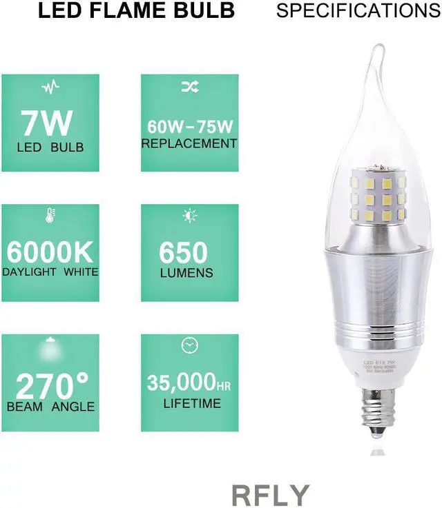Alt view image 2 of 7 - Werleo 7W E12 Bulb LED Candelabra Light Bulbs 60-75W Incandescent Equivalent Decorate Candle Base E12 Non-Dimmable Chandelier Bulb Cool White 6000K - 6 Packs
