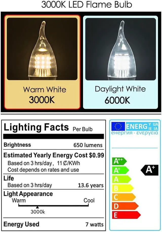 Alt view image 7 of 7 - Werleo 7W E12 Bulb LED Candelabra Light Bulbs 60-75W Incandescent Equivalent Decorate Candle Base E12 Non-Dimmable Chandelier Bulb Warm Light 3000K - 6 Packs
