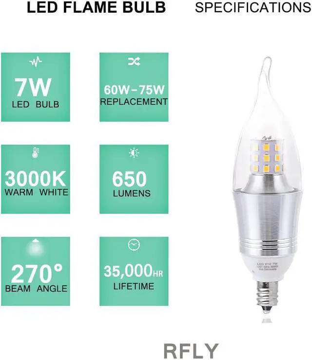 Alt view image 2 of 7 - Werleo 7W E12 Bulb LED Candelabra Light Bulbs 60-75W Incandescent Equivalent Decorate Candle Base E12 Non-Dimmable Chandelier Bulb Warm Light 3000K - 6 Packs
