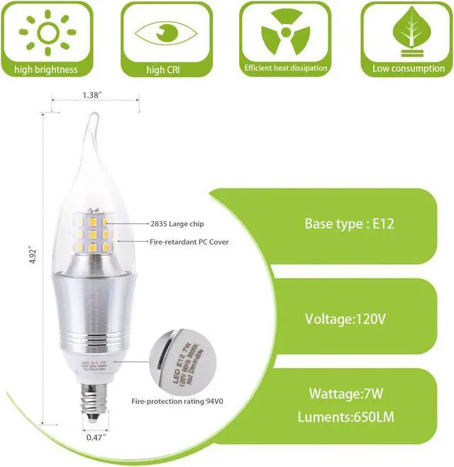 Alt view image 3 of 7 - Werleo 7W E12 Bulb LED Candelabra Light Bulbs 60-75W Incandescent Equivalent Decorate Candle Base E12 Non-Dimmable Chandelier Bulb Warm Light 3000K - 6 Packs