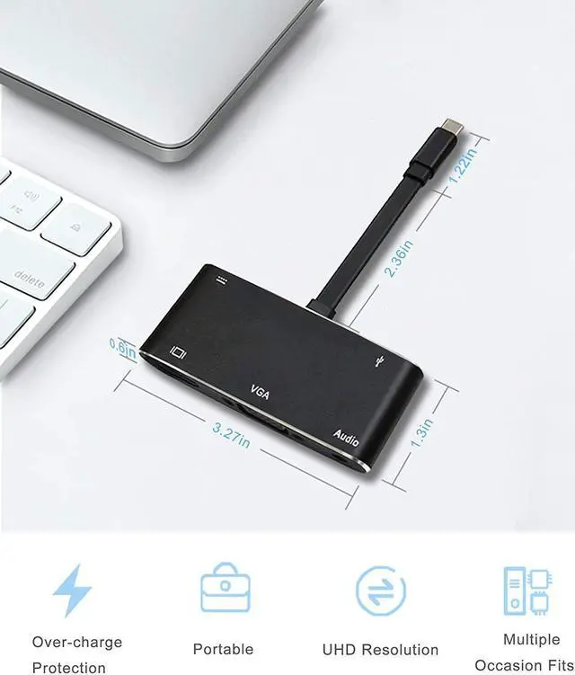 Alt view image 7 of 7 - USB-C to HDMI VGA Hub Adapter WERLEO 5-in-1 USB Type C to HDMI 4K VGA with USB 3.0 Audio USB-C Power Delivery Multiport Dongle for MacBook Pro 2018 / 2017 Nintendo Switch Chromebook Pixel