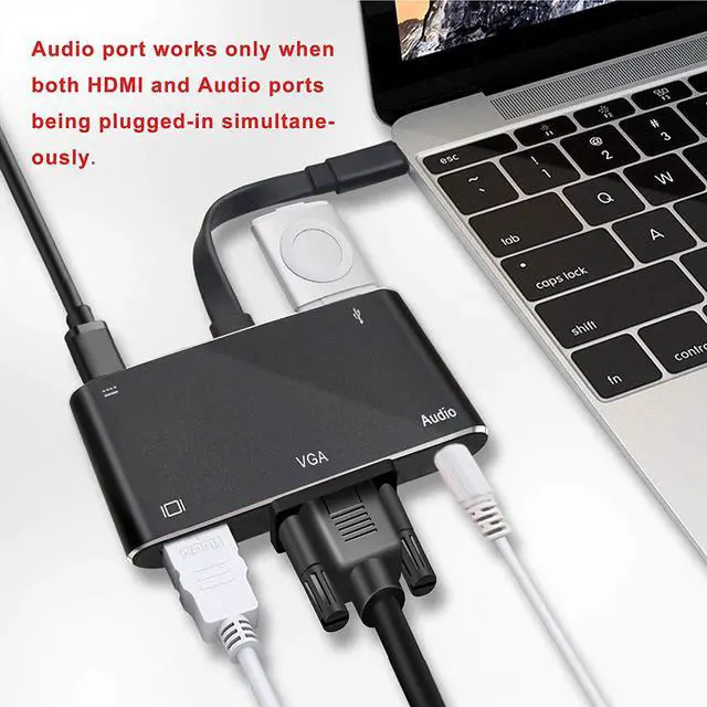 Alt view image 6 of 7 - USB-C to HDMI VGA Hub Adapter WERLEO 5-in-1 USB Type C to HDMI 4K VGA with USB 3.0 Audio USB-C Power Delivery Multiport Dongle for MacBook Pro 2018 / 2017 Nintendo Switch Chromebook Pixel