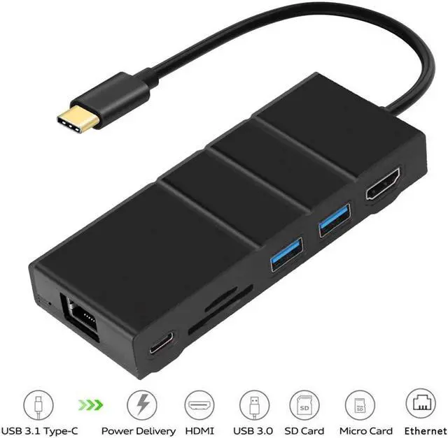 Main image of USB-C Hub Multiport Adapter Werleo USB C Network Adapter 7-in-1 USB C Dock with 4K HDMI Gigabit Ethernet PD Charging 2 USB 3.0 Ports SD / TF Card Reader Compatible with MacBook Pro and USB C Device