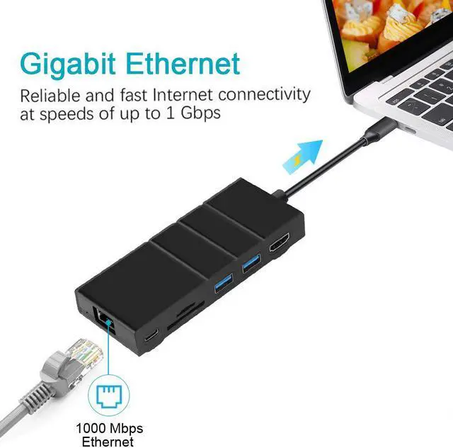 Alt view image 3 of 7 - USB-C Hub Multiport Adapter Werleo USB C Network Adapter 7-in-1 USB C Dock with 4K HDMI Gigabit Ethernet PD Charging 2 USB 3.0 Ports SD / TF Card Reader Compatible with MacBook Pro and USB C Device