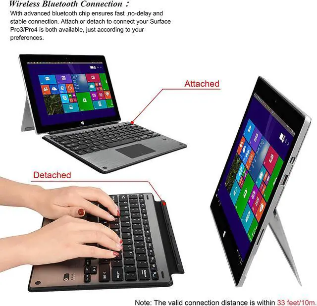Alt view image 3 of 7 - WERLEO Microsoft Surface Pro 6 / Surface Pro 5 / Pro 4 / Pro 3 Type Cover Case Ultra-Slim Portable Wireless Bluetooth Keyboard with Trackpad for Surface Pro 6 / Surface Pro 5 / Pro 4 / Pro 3