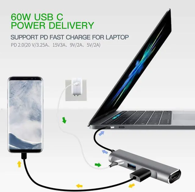 Alt view image 4 of 7 - Werleo USB C Hub USB Type C 3.1 to 4K HDMI Adapter, USB-C to Multiport Dock HDMI / USB 3.0 / USB 2.0 / 80W USB C PD Port for MacBook / Pro  Dell XPS HP Spectre Lenovo Chromebook Galaxy S8 / S9