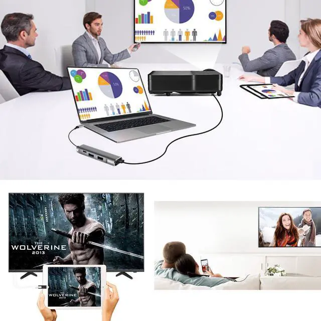 Alt view image 7 of 7 - Werleo USB C Hub USB Type C 3.1 to 4K HDMI Adapter, USB-C to Multiport Dock HDMI / USB 3.0 / USB 2.0 / 80W USB C PD Port for MacBook / Pro  Dell XPS HP Spectre Lenovo Chromebook Galaxy S8 / S9