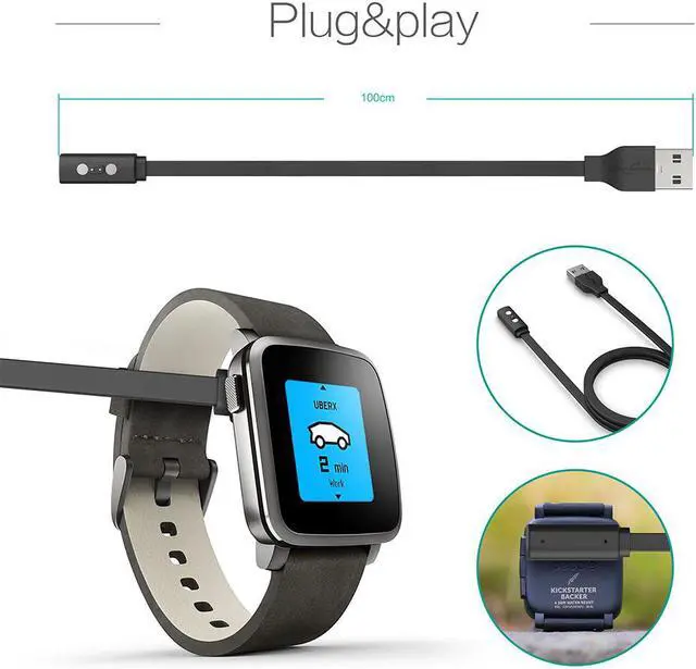 Alt view image 3 of 6 - WERLEO Charger for Pebble Time Time Steel Time Round Pebble 2+ Pebble 2SE -  USB Charging Cable 100cm - Heart Rate Smartwatch Accessories