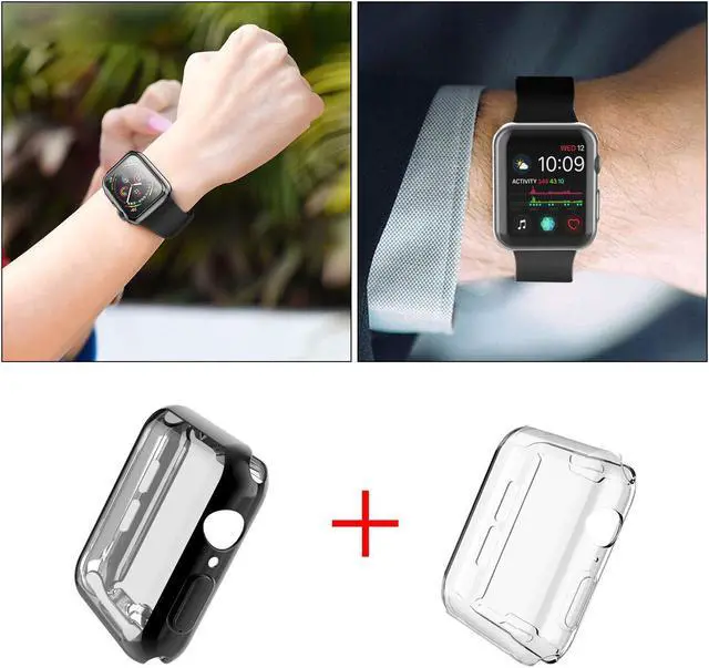 Alt view image 6 of 7 - [2-Pack] WERLEO Case for Apple Watch Series 4 Screen Protector 40mm 2018 New iWatch Overall Protective Case TPU HD Black Ultra-Thin Cover for Apple Watch Series 4 - 1 Black+1 Transparent