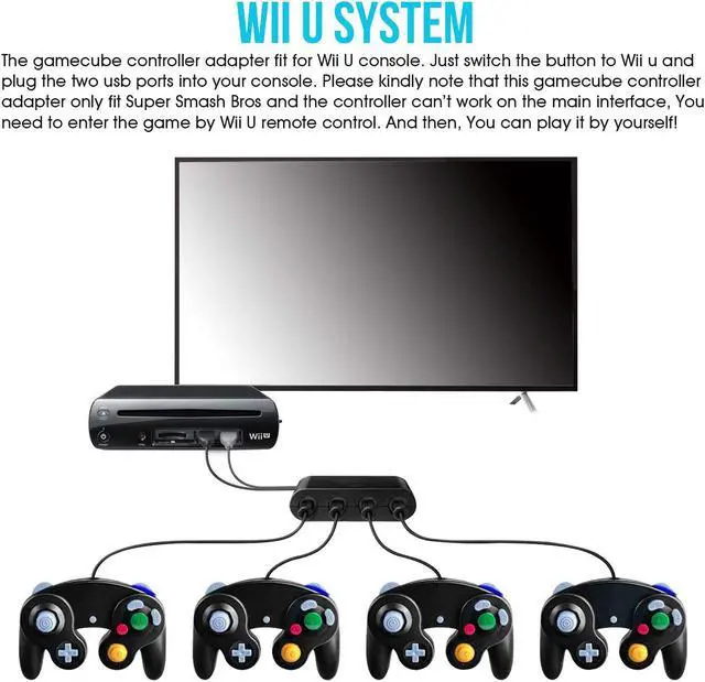 Alt view image 3 of 7 - Gamecube Controller Adapter for Nintendo Switch Wii U PC Super Smash Ultimat 4 Ports 2019 Version with Turbo Mode No Driver Needed Provide Best Super Smash Bros Game Switch