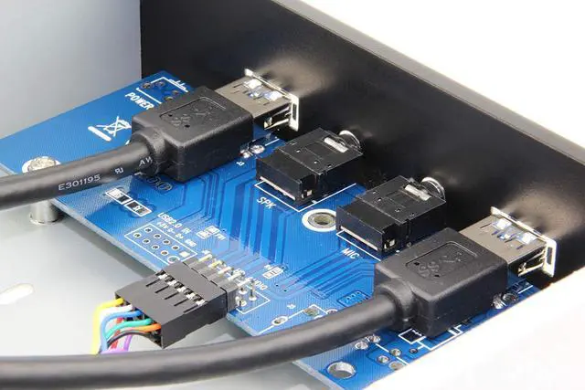 Alt view image 3 of 6 - WERLEO USB 3.0 2-Port 5.25 Inch Metal Front Panel USB Hub with 1 HD Audio Output Port / 1 Microphone Input Port for Desktop [ 20 Pin Connector & 2ft Adapter Cable]