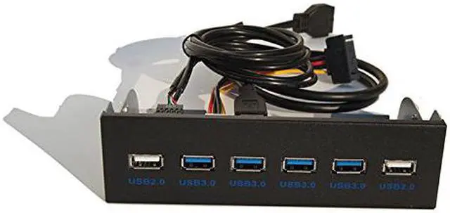 Main image of WERLEO USB 3.0 4-Ports + USB 2.0 2-Ports 5.25 inch Metal Front Panel USB Hub [ 20 Pin Connector & 2ft Adapter Cable]