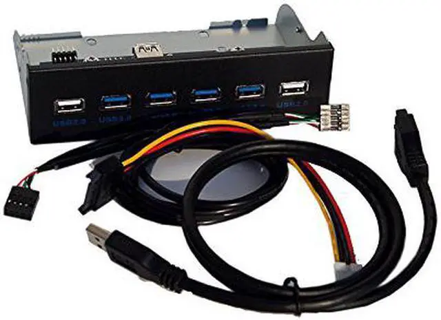 Alt view image 2 of 6 - WERLEO USB 3.0 4-Ports + USB 2.0 2-Ports 5.25 inch Metal Front Panel USB Hub [ 20 Pin Connector & 2ft Adapter Cable]