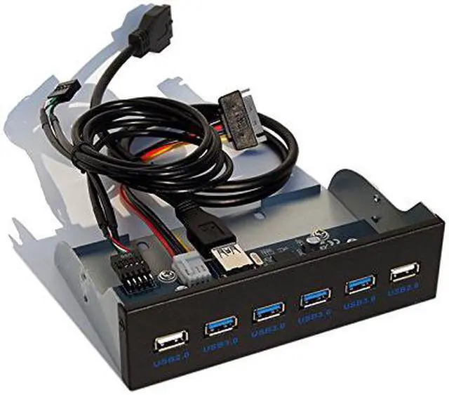 Alt view image 3 of 6 - WERLEO USB 3.0 4-Ports + USB 2.0 2-Ports 5.25 inch Metal Front Panel USB Hub [ 20 Pin Connector & 2ft Adapter Cable]