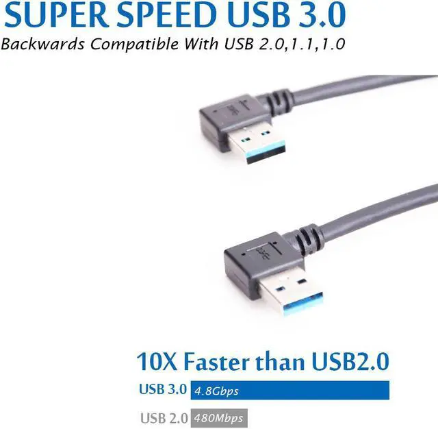 Alt view image 3 of 7 - 2 Packs SuperSpeed USB 3.0 Extension Cable SuperSpeed USB 3.0 Male to Female Extension Data Cable Left and Right Angle  - 20CM / 8INCH