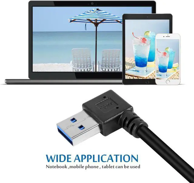 Alt view image 2 of 7 - 2 Packs SuperSpeed USB 3.0 Extension Cable SuperSpeed USB 3.0 Male to Female Extension Data Cable Left and Right Angle  - 20CM / 8INCH