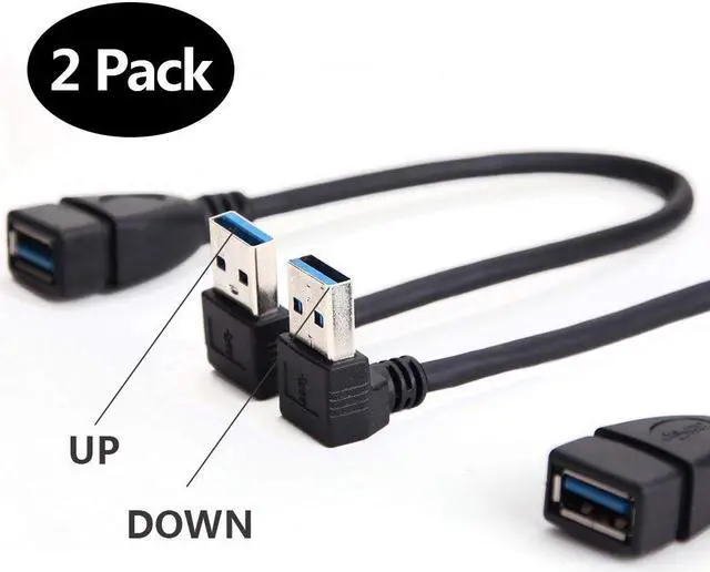 Main image of SuperSpeed USB 3.0 Extension Data Super Speed Cable USB 3.0 Male to Female Extension Data Cable Up and Down Angle 2PCS - 20CM 8IN