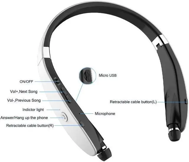 Alt view image 4 of 7 - Foldable Bluetooth Headset Werleo Lightweight Retractable Bluetooth Headphones for Sports & Exercise Noise Cancelling Stereo Neckband Wireless Headset