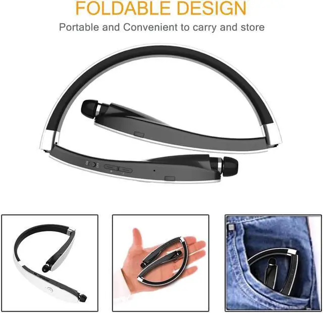 Alt view image 2 of 7 - Foldable Bluetooth Headset Werleo Lightweight Retractable Bluetooth Headphones for Sports & Exercise Noise Cancelling Stereo Neckband Wireless Headset