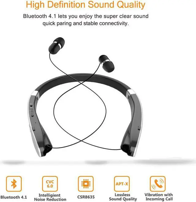 Alt view image 3 of 7 - Foldable Bluetooth Headset Werleo Lightweight Retractable Bluetooth Headphones for Sports & Exercise Noise Cancelling Stereo Neckband Wireless Headset