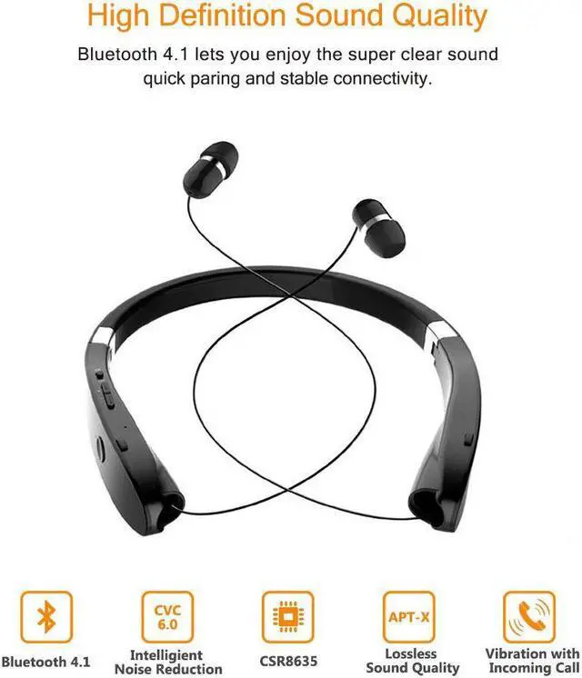 Alt view image 7 of 7 - Foldable Bluetooth Headset Werleo Lightweight Retractable Bluetooth Headphones for Sports & Exercise Noise Cancelling Stereo Neckband Wireless Headset