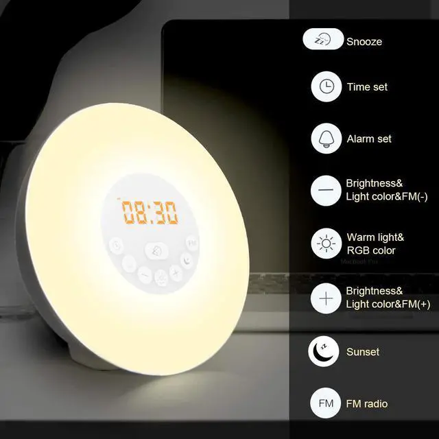 Alt view image 7 of 7 - Wake Up Light Werleo Nature Light Sunrise Simulation Alarm Clock Touch Control Night Light for Bedrooms Snooze Function Wake-Up Light with USB Charger FM Radio for Heavy Sleepers