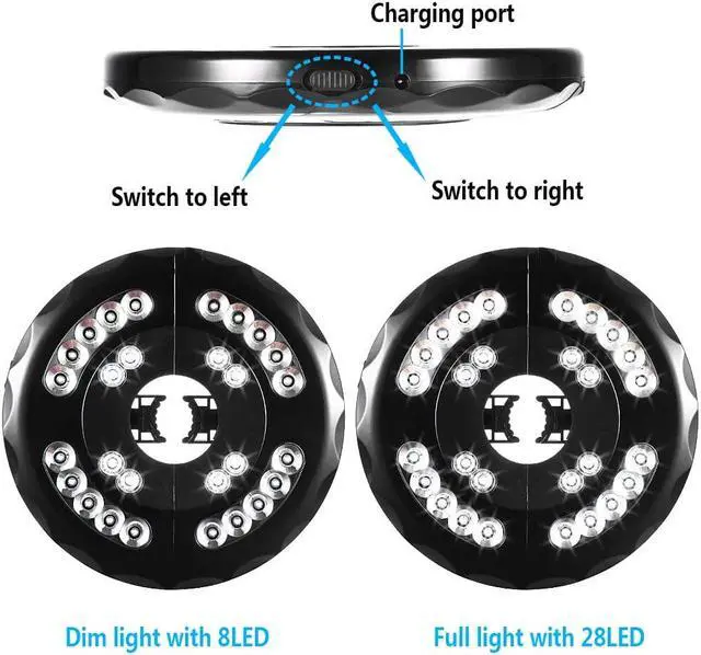 Alt view image 5 of 7 - Patio Umbrella Lights Rechargeable WERLEO 28 LEDs Cordless Umbrella Pole Light for Patio Umbrellas Camping Tents and Other Outdoor Use 2 Level Dimming Switch [2 Battery Inserted]