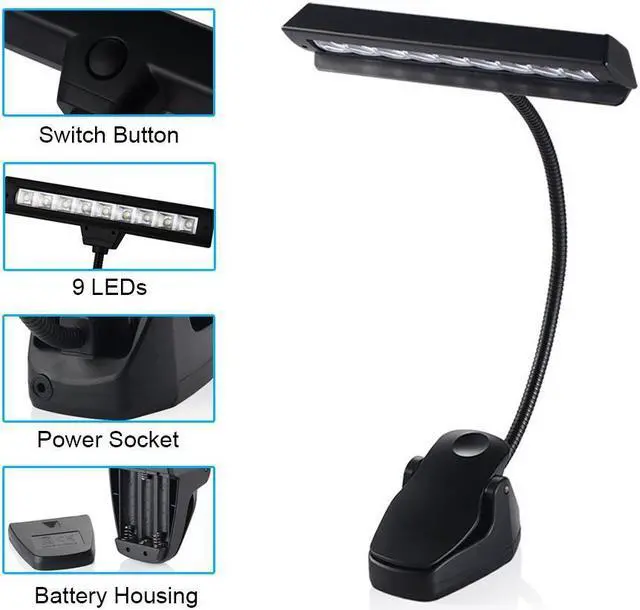 Alt view image 4 of 7 - WERLEO 9 LED Clip On Music Stand Lights 3AA Batteries Included Adjustable Cordless Portable Led Lamp for Mixing Orchestra Work Craft Table (Powered by AA Batteries AC Adapter or USB Cable)
