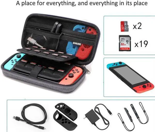 Alt view image 4 of 7 - Switch Carrying Case for Nintendo Switch With 21 Games Cartridges Protective Hard Shell Travel Carrying Case Pouch for Nintendo Switch Console & Accessories Gray
