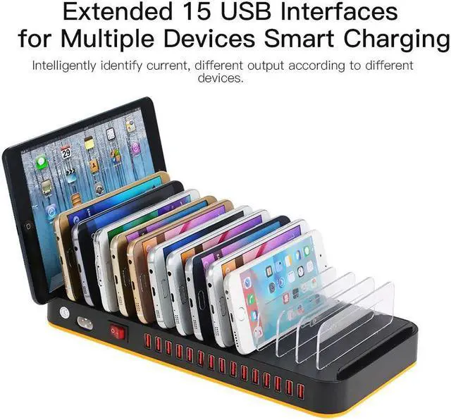 Alt view image 2 of 7 - WERLEO 80W 15-Port Adjustable Dividers USB Charger Hub Smart USB Charging Station Dock Multi Device Desktop Organizer Hub Stand with Intelligent IC Auto Detect Tech for iPhone Samsung MP3 MP4 Tablet