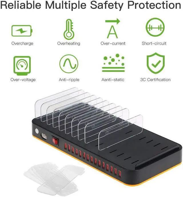 Alt view image 5 of 7 - WERLEO 80W 15-Port Adjustable Dividers USB Charger Hub Smart USB Charging Station Dock Multi Device Desktop Organizer Hub Stand with Intelligent IC Auto Detect Tech for iPhone Samsung MP3 MP4 Tablet