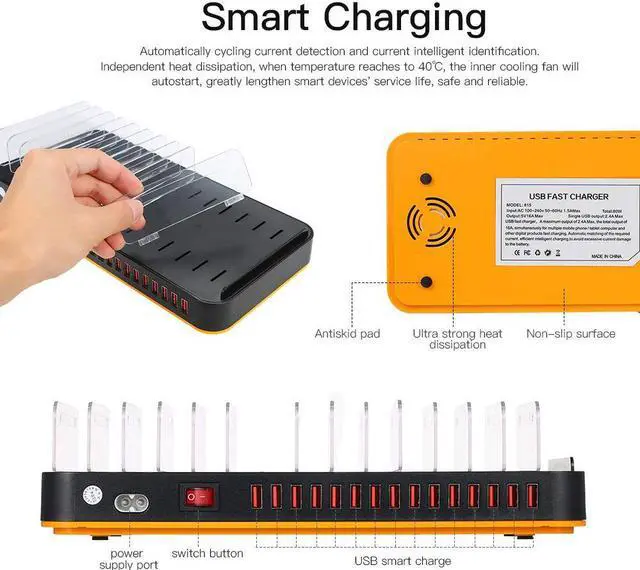 Alt view image 4 of 7 - WERLEO 80W 15-Port Adjustable Dividers USB Charger Hub Smart USB Charging Station Dock Multi Device Desktop Organizer Hub Stand with Intelligent IC Auto Detect Tech for iPhone Samsung MP3 MP4 Tablet