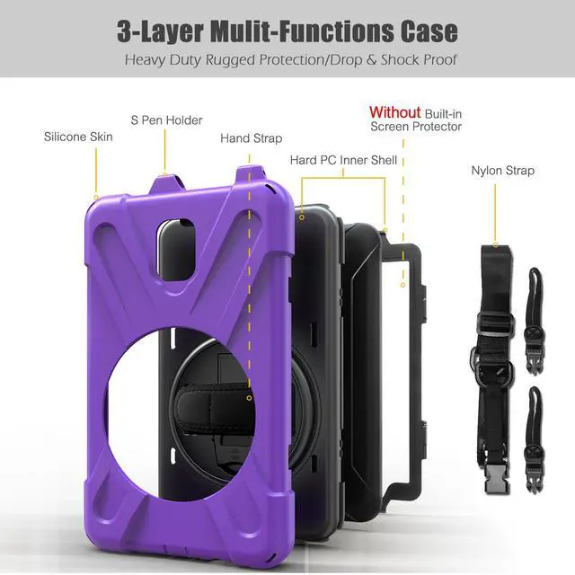 Alt view image 4 of 7 - Galaxy Tab Active 2 Case Heavy Duty Shockproof Cover with 360° Rotating Handle Hand Strap Kickstand Carrying Shoulder Strap for Samsung Tab Active 2 8.0 Inch 2017 Model SM-T390 SM-T395 SM-T397 Tablet