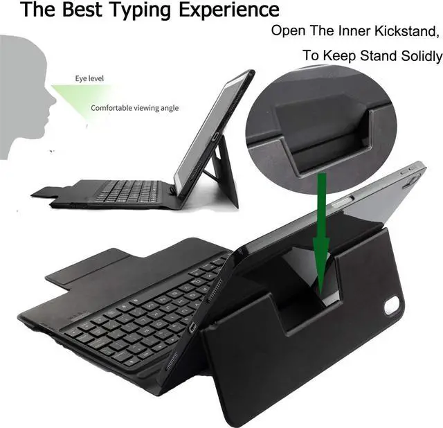 Alt view image 6 of 7 - 2018 New iPad Pro 11 Keyboard Case 7 Colors Backlit with Built-in Apple Pencil Holder Slim Folio Shell Protective Stand Cover Wireless Bluetooth Keyboard for Apple iPad Pro 11" Black