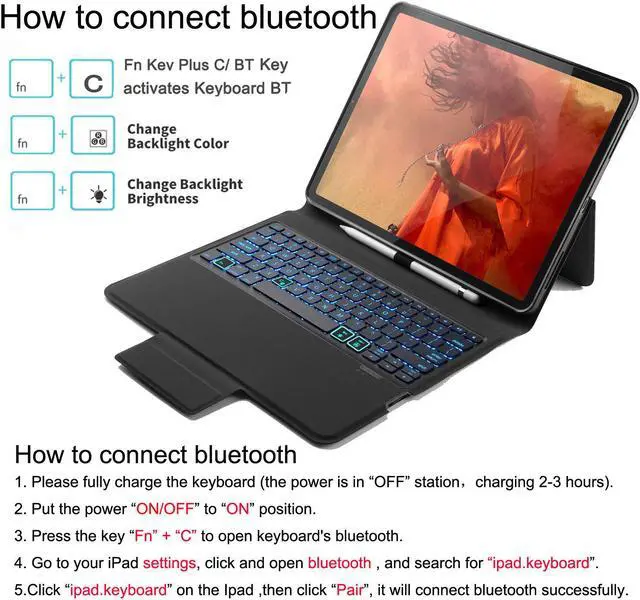 Alt view image 7 of 7 - iPad Pro 12.9 Case with Keyboard 2018 with Pencil Holder Auto Sleep & Wake Magnetical Wireless Keyboard Stand Smart Case Cover for Apple iPad Pro 12.9 inch 2018 (Not for 2017/2015) Black